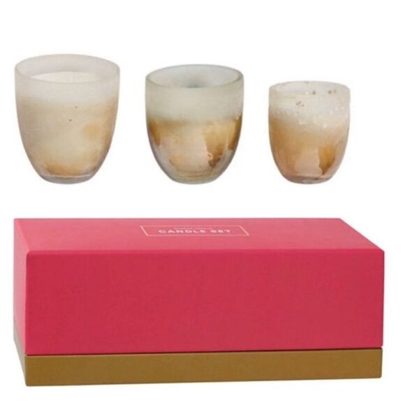 Ulta Beauty Limited Edition 3 pc Boxed Candle Set Frosted Gold Mercury Glass New - Picture 1 of 7